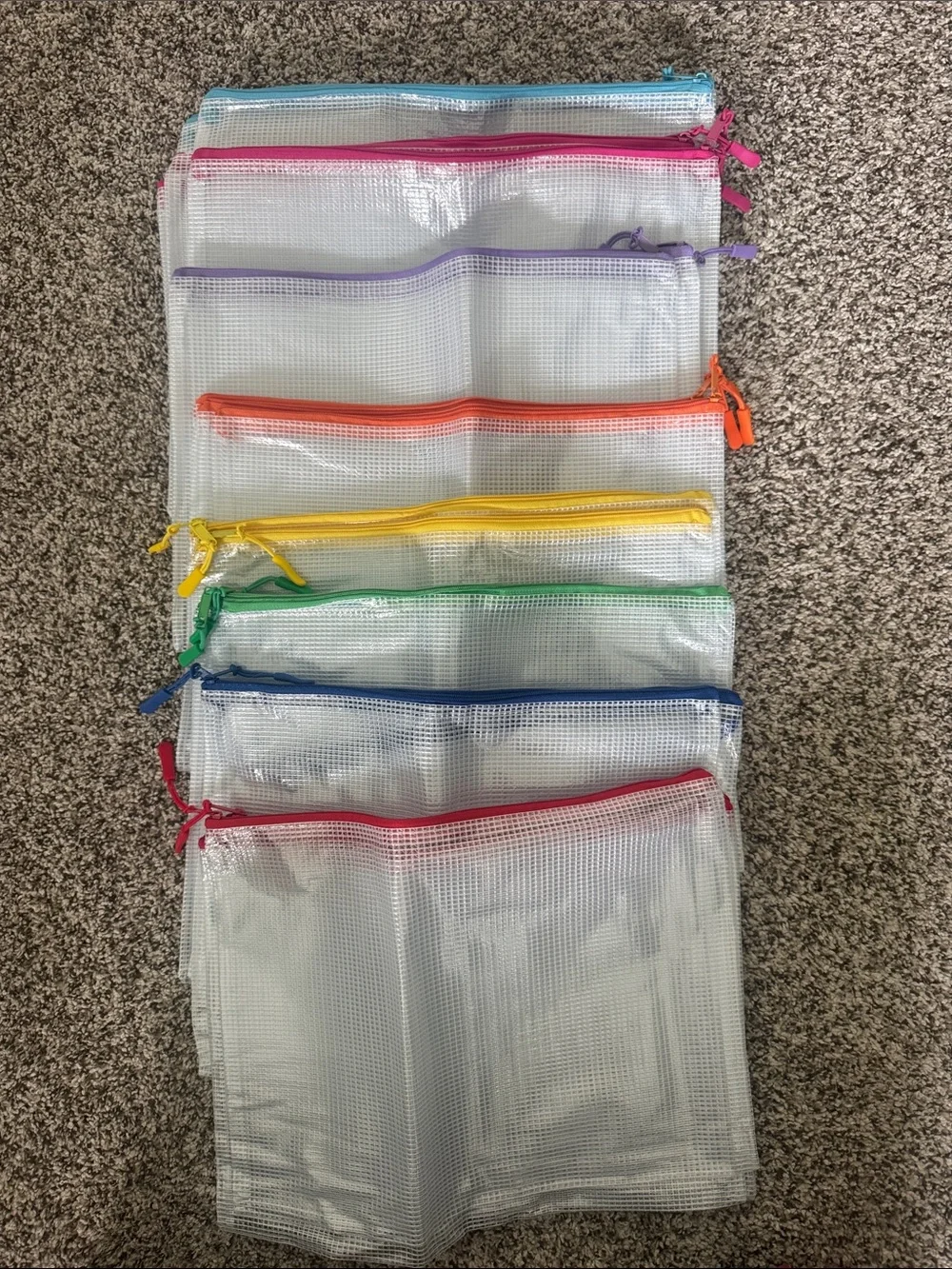 24 Count Clear Mesh Zipper Storage Pouches with Multi-Color Zips